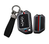 TECART Coque de e voiture compatible avec Jeep Wrangler JL JLU Rubicon JLU Gladiator JT Sahara JLU Métal Coque de n silicone 3 boutons Motif fibre de carbone Porte-clés -Longer B