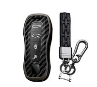 TECART Coque de clé de voiture compatible avec Porsche 911 958 971 996 997 987 987 GT3 9YA Macan Boxster Carrera Taycan Panamera Cayman Cayenne PVC Porte-clés Keyless Go Protection 4 boutons Fibre de