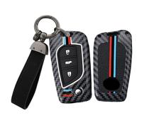 TECART Coque de clé de voiture compatible avec Toyota RAV4 Corolla Yaris Auris Camry Avensis, Peugeot 108, Citroën C1, en métal, silicone, 3 boutons, fibre de carbone, motif porte-clés, long B