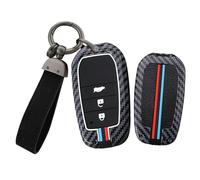 TECART Coque de clé de voiture compatible avec Toyota Yaris Corolla C-HR Camry Prius Prado RAV4 Cruiser Auris Highlander Coque de clé en silicone 3 boutons Motif fibre de carbone Porte-clés long B