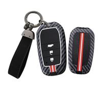 TECART Coque de clé de voiture compatible avec Toyota Yaris Corolla C-HR Camry Prius Prado RAV4 Cruiser Auris Highlander Coque de clé en silicone 3 boutons Motif fibre de carbone Porte-clés long A