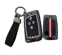 TECART Coque de clé de voiture compatible avec Volkswagen Arteon Atlas Golf Alltrack Jetta Passat Tiguan pour Skoda Kodiaq Coque de clé en métal silicone 4 boutons Motif fibre de carbone Porte-clés
