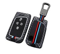 TECART Coque de clé de voiture compatible avec Volkswagen Arteon Atlas, Golf, Jetta, Passat, Tiguan, pour Skoda Kodiaq, Coque de clé en métal, Silicone Fibre de carbone, Motif 4 boutons, Coque de
