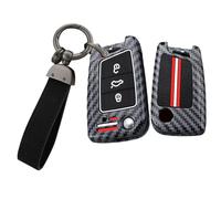 TECART Coque de clé de voiture compatible avec VW Volkswagen Golf 7 MK7 Tiguan Jetta Atlas SEAT Ateca Skoda Octavia Coque de clé en silicone 3 boutons Motif fibre de carbone Porte-clés long B