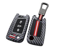TECART Coque de clé de voiture - Convient pour VW Volkswagen Golf 7 MK7 Tiguan Jetta Atlas SEAT Ateca Skoda Octavia - En silicone et fibre de carbone - Motif 3 boutons - Court B