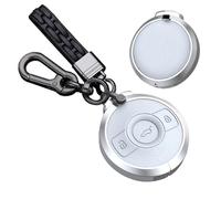 TECART Coque de clé de voiture en cuir avec porte-clés pour Mercedes-benz Smart Fortwo 1 Brabus 1 Coque de protection 3 boutons, Un porte-clés en cuir blanc