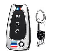 TECART Coque de e voiture en métal pour Ford Transit Custom Transit Connect Focus Mondeo Fiest Galaxy Mk4 Mk8 Accessoires Sac Porte-clés Smart Key Holder, A-argent-3 boutons, 3 buttons