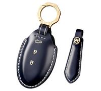 TECART Coque de e voiture faite à la main pour Nissan X-Trail Rogue Sport Qashqai Murano Note 370Z Teana March Maxima Tiida Porte-clés en cuir de vachette 3 boutons D Bleu