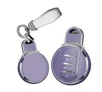 TECART Coque de clé de Voiture Intelligente - Convient pour BMW Mini Cooper One S F54 F55 F56 F57 F60 Jcw Clubman Works Countryman R55 R56 - en TPU - Accessoire de clé 3 Boutons - Argent, a-Violet,