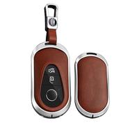 TECART Étui de clé de voiture en cuir compatible avec Mercedes Benz Classe C S W223 W206 EQS 450 500 580 E53 AMG S350L S500L Portable Smart Coque de protection pour clé Accessoires 3 boutons A Argent