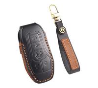 TECART Étui de clé de voiture en cuir - Convient pour Ford Edge Explorer Fusion Titanium Mustang Lincoln MKZ MKC MKX - 5 boutons - Noir