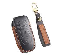 TECART Étui de clé de voiture en cuir - Convient pour Ford Edge Explorer Fusion Titanium Mustang Lincoln MKZ MKC MKX - 3 boutons - Noir