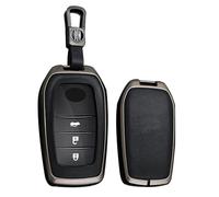 TECART Étui de clé de Voiture en Cuir - Convient pour Toyota Camry CHR RAV4 Auris Yaris Prius Aygo Corolla Land Cruiser 200 Prado Crown - Étui de Protection Portable - Accessoires 3 Boutons A - Noir