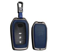 TECART Étui de clé de voiture en cuir - Convient pour Toyota Camry CHR RAV4 Auris Yaris Prius Aygo Corolla Land Cruiser 200 Prado Crown - Accessoires 3 boutons A - Noir et bleu