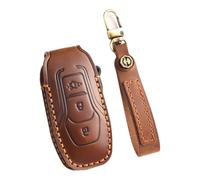 TECART Étui de clé de voiture en cuir pour Ford Edge Explorer Fusion Titanium Mustang Lincoln MKZ MKC MKX Véhicules électriques 3 boutons - Marron