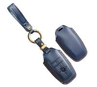 TECART Étui de clé en cuir à 4 boutons compatible avec Ford Maverick Mustang Explorer Fusion Protection complète pour Lincoln Aviator Corsair 2020-2022 - Bleu