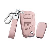 TECART Étui de protection en cuir pour clé de voiture - Convient pour Toyota RAV4 Corolla Prius Yaris Aygo Auris Camry - Pour 108 et Citroën C1-2 boutons - En cuir rose