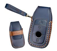 TECART Étui de protection en cuir pour clé de voiture intelligente - Convient pour Mercedes Benz A C E S G Classe GLC CLE CLA W177 W205 W213 W222 S63 AMG - Accessoire pour clé 3 4 boutons, bleu,