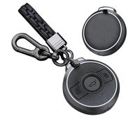TECART Housse de clé de voiture en cuir avec porte-clés adapté pour Mercedes-Benz Smart Fortwo 1 Brabus 1 étui de protection coque de protection 3 bouton, un porte-clés en cuir-noir, Un porte-clés en