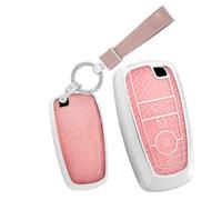 TECART Porte-clés compatible avec Ford Edge Explorer Fusion Mustang Ecosport F150 F250 Fiesta Mondeo Focus TPU Smart Coque de clé 4 boutons Coque de clé de voiture Accessoire de voiture -A Rose