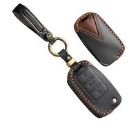 TECART Porte-clés compatible avec Volkswagen Atlas Golf GTI Jetta Passat Tiguan Touareg Beetle Flip en cuir pour clé de voiture intelligente à 3 boutons - Accessoire de voiture - Noir
