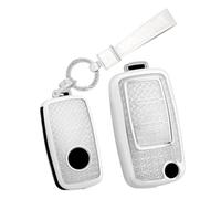 TECART Porte-clés compatible avec Volkswagen VW Atlas Golf GTI Jetta Passat Tiguan Touareg Beetle Flip TPU Smart Coque de clé de voiture 3 boutons Protection de clé Accessoire de voiture -A Blanc