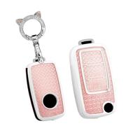 TECART Porte-clés compatible avec Volkswagen VW Atlas Golf GTI Jetta Passat Tiguan Touareg Beetle Flip TPU Smart Coque de clé de voiture 3 boutons Protection de clé Accessoire de voiture -B Rose