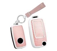 TECART Porte-clés compatible avec Volkswagen VW Atlas Golf GTI Jetta Passat Tiguan Touareg Beetle Flip TPU Smart Clé de voiture 3 boutons Coque de clé de voiture Accessoires de voiture -A Rose