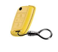 TECART Porte-clés compatible avec VW Volkswagen Atlas GTI Jetta Tiguan Golf MK7 Alltrack Sportwagen R Polo e-Golf Coque de clé de voiture intelligente en cuir 3 boutons Accessoire de voiture Jaune