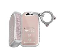 TECART Porte-clés Convient pour Honda Accord Crider Jade Civic Spirior City Odyssey HR-V CR-V UR-V BRV HRV TPU Smart Clé de Voiture Coque 4 Boutons Bling Coque de Clé Femme KeyProtector B Rose