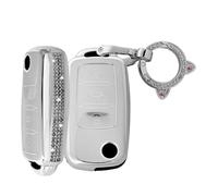 TECART Porte-clés Convient pour Volkswagen VW Atlas Golf GTI Jetta Passat Tiguan Touareg Beetle Flip TPU Smart Clé de Voiture Coque 3 Boutons Bling Coque de Clé Femme Protection de Clé B Blanc