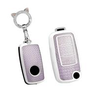 TECART Porte-clés Convient pour Volkswagen VW Atlas Golf GTI Jetta Passat Tiguan Touareg Beetle Flip TPU Smart Coque de clé de voiture 3 boutons Protection de clé Accessoire de voiture -B Violet