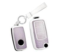 TECART Porte-clés Convient pour Volkswagen VW Atlas Golf GTI Jetta Passat Tiguan Touareg Beetle Flip TPU Smart Coque de clé de voiture 3 boutons Protection de clé Accessoire de voiture -A Violet