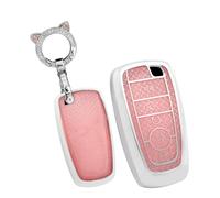 TECART Porte-clés pour Ford Edge Explorer Fusion Mustang Ecosport F150 F250 Fiesta Mondeo Focus TPU Smart Coque de clé de voiture 5 boutons Coque de protection pour clé de voiture -B Rose