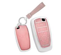TECART Porte-clés pour Ford Edge Explorer Fusion Mustang Ecosport F150 F250 Fiesta Mondeo Focus TPU Smart Coque de clé de voiture 5 boutons Coque de protection pour clé de voiture -A Rose