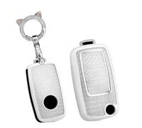TECART Porte-clés pour Volkswagen VW Atlas Golf GTI Jetta Passat Tiguan Touareg Beetle Flip TPU Smart Coque de clé de voiture 3 boutons Protection de clé Accessoires de voiture -B Blanc