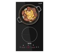 TECASA Plaque à induction, deux zones, largeur 30 cm, 9 niveaux de puissance, 3500 W, commandes centrales, minuterie, verrouillage de sécurité, alerte de surchauffe et de déversement