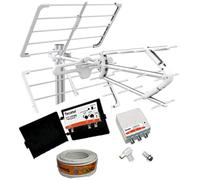 Tecatel Kit antenne TV 18 dB + Amplificateur 30 dB 2 UHF + Alimentation 2 sorties + Connexions + 20 m Câble TV