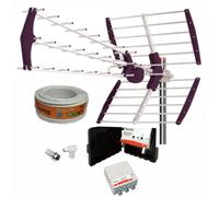 Tecatel Kit Antenne TV Extérieure 18 dB + Amplificateur 30 dB + Alimentation 2 sorties + Connexions + 20 m Câble TV