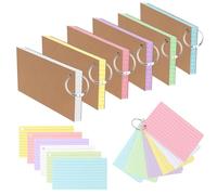 TECDW 300PCS Fiches Bristol Avec Couverture En Papier Kraft Renforcé,éTude 3x5 Pouces Cartes De RéVision,Cartes Flash Coloré Pour L’Apprentissage,Le Bureau Et La Maison (Porte-CléS En MéTal 6colors6)