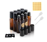 TECDW Lot de 12 pièces Bouteille Roll On Vide, Flacon Roll On Vide 10 ml avec Rouleau Acier Inoxydable, Bouteilles à Huile Essentielle En Verre Rechargeable pour Parfum, Cosmétiques, Lotion