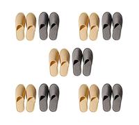 Teceyfeet 10 paires de pantoufles d'hôtel fermées taille universelle confortables lavables jetables en 100% coton, pantoufles de maison pour invités, semelle antidérapante, gris beige, 43 EU
