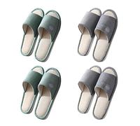 Teceyfeet Lot de 4 Paires de Pantoufles Unisexes, de Bain, d'Hôtel, Spa - Antidérapantes, Lavables en Coton - 2 Gris Eu 41-45 et 2 Vert Eu 36-40