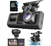 Tech Car Dashcam 3 in 1 Front and Rear Camera G-Sensor Full HD 170° Wide Angle Lens Loop Recording 32GB Micro SD Card (Dashcamauto 3 in 1)