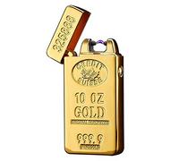 TECH DISCOUNT Briquet Double Arc Électrique Rechargeable USB Couleur Dorée Lingot Or Coupe-Vent Cadeau Homme Briquet Cigare