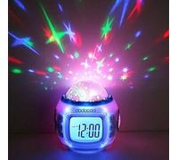 TECH DISCOUNT réveil Lumineux Enfant à Pile Fille veilleuse LED Projection Plafond étoile Date Heure température Changement de Couleur Musique