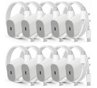 Tech-Fan Chargeur 25W USB-C avec Câble 1m, [Lot de 10], Charge Rapide PD/PPS, Blanc, Compact, Compatible avec iPhone (17/16/15), Samsung Galaxy (S25/S24/S23/S22), Google Pixel, Huawei, Xiaomi, iPad