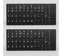 Tech-Fan [Lot de 2] Stickers Clavier QWERTY UK, Autocollant en Vinyle, Noir avec Lettres Blanches, Grande Visibilité, Format Standard, Compatible PC Portable et MacBook