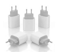 Tech-fan Lot de 5 Chargeurs USB-C 25W Compatible avec iPhone 16 15 14 13 12 11 Pro Max Plus SE - Pack de 5 Blocs Prises Secteur PD 3.0 Charge Rapide - Design Compact et Sécurisé - Blanc