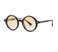 TECH-LINE-DIRECT FASHION ACCESSORIES Lunettes de soleil | Lunettes de soleil rondes à charnière en métal, monture rétro vintage, protection UV classique pour homme et femme, Monture noire + verre thé